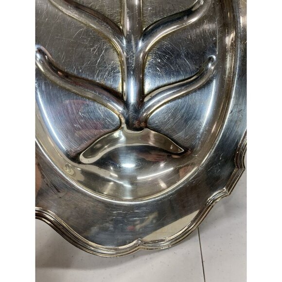 Antique Silver Meat Platter with "Tree Of Life" Silverplate Footed Serving Tray - Picture 5 of 14